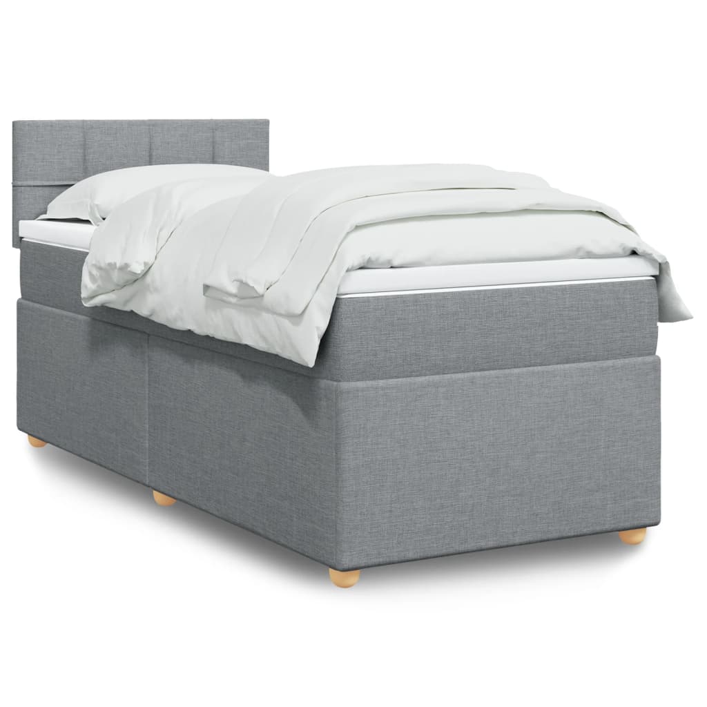vidaXL Κρεβάτι Boxspring με Στρώμα Ανοιχτό Γκρι 90x200 εκ. Υφασμάτινο