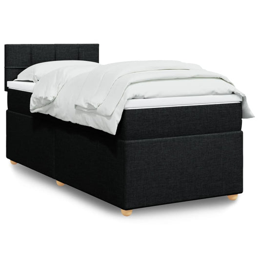 vidaXL Κρεβάτι Boxspring με Στρώμα Μαύρο 90x200 εκ. Υφασμάτινο