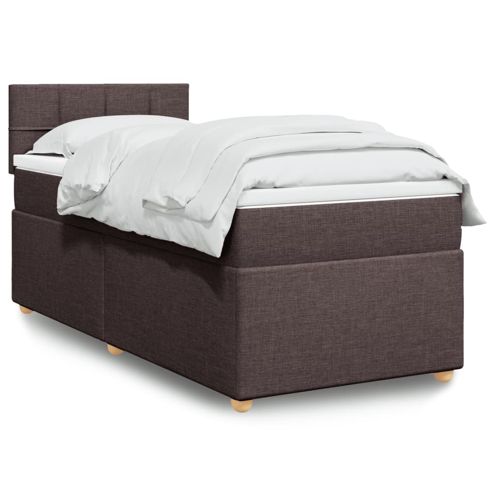 vidaXL Κρεβάτι Boxspring με Στρώμα Σκούρο Καφέ 90x200 εκ. Υφασμάτινο