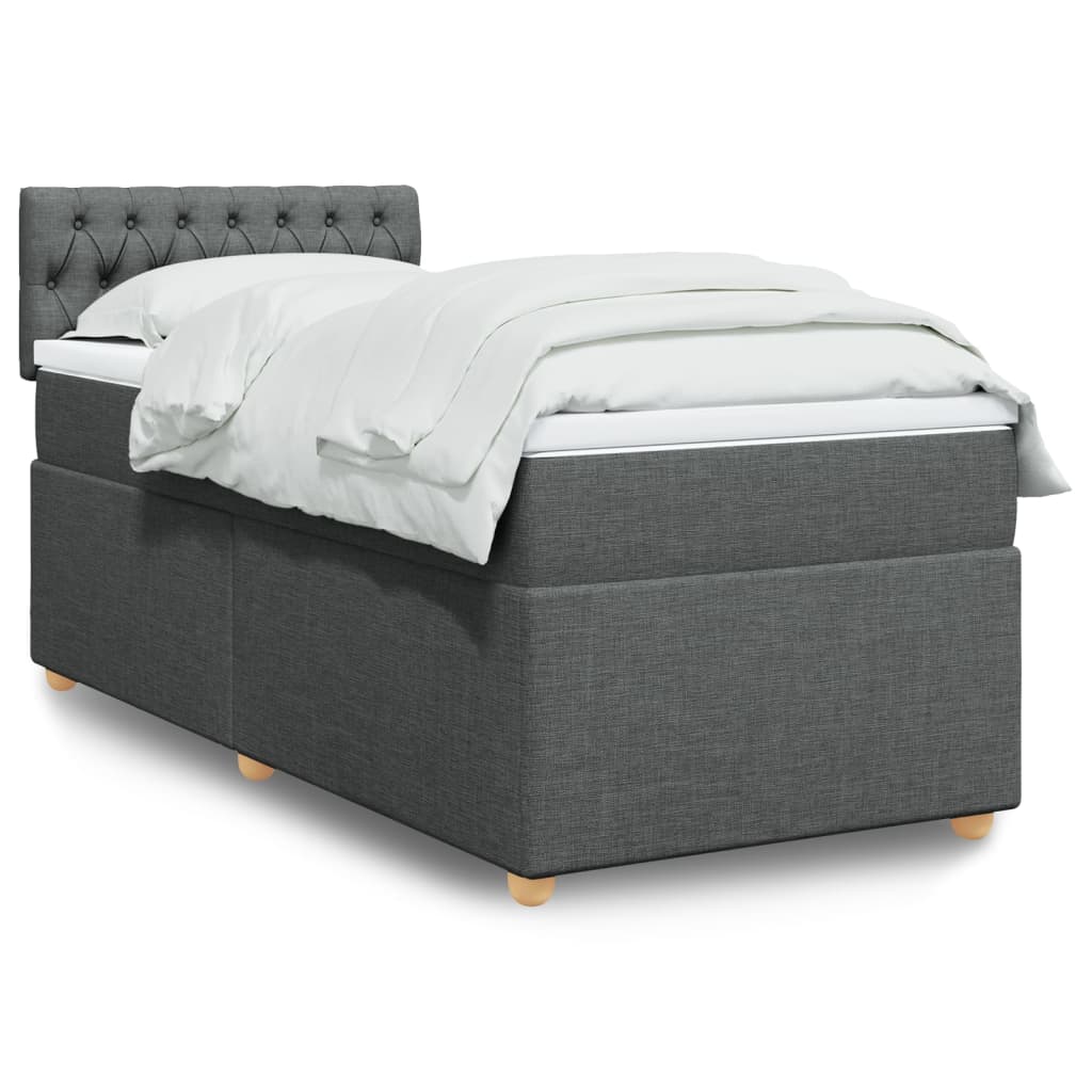 vidaXL Κρεβάτι Boxspring με Στρώμα Σκούρο Γκρι 90x200 εκ. Υφασμάτινο