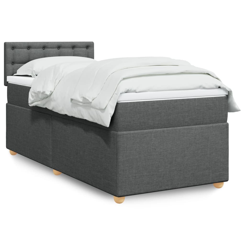 vidaXL Κρεβάτι Boxspring με Στρώμα Σκούρο Γκρι 90x200 εκ. Υφασμάτινο
