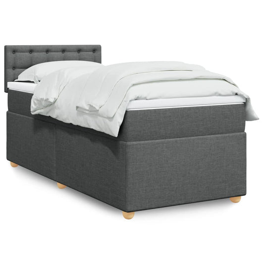 vidaXL Κρεβάτι Boxspring με Στρώμα Σκούρο Γκρι 90x200 εκ. Υφασμάτινο