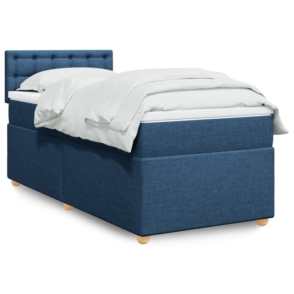 vidaXL Κρεβάτι Boxspring με Στρώμα Μπλε 90x200 εκ.Υφασμάτινο