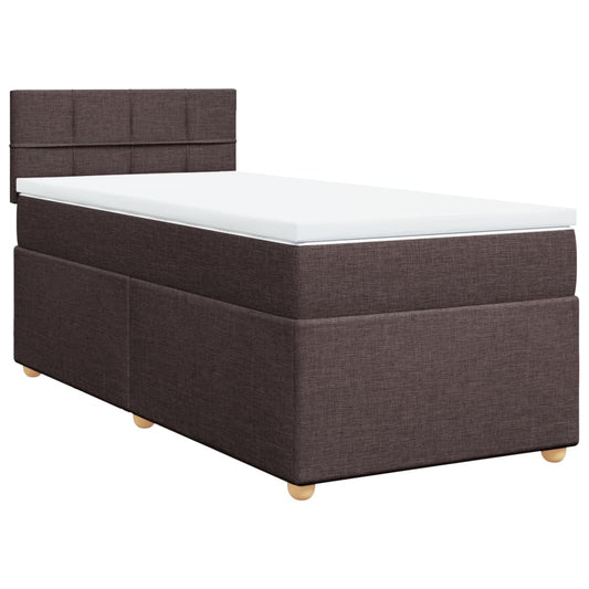 vidaXL Κρεβάτι Boxspring με Στρώμα Σκούρο Καφέ 100x200 εκ. Υφασμάτινο
