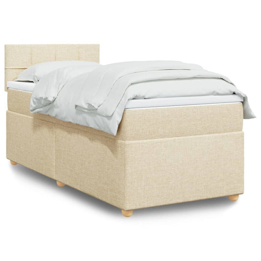vidaXL Κρεβάτι Boxspring με Στρώμα Κρεμ 100 x 200 εκ. Υφασμάτινο