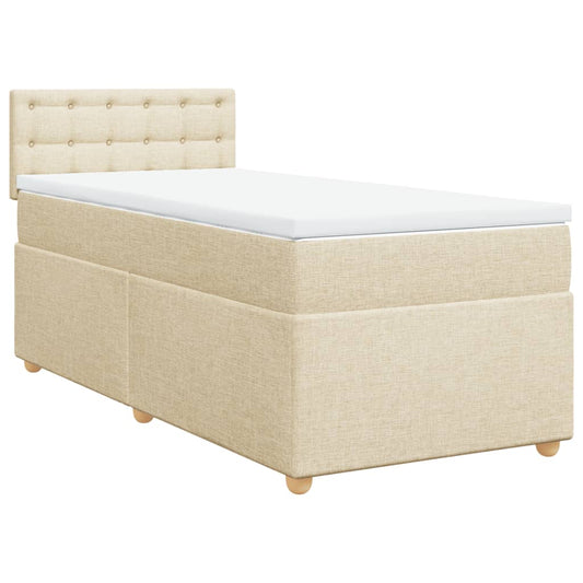 vidaXL Κρεβάτι Boxspring με Στρώμα Κρεμ 100 x 200 εκ. Υφασμάτινο