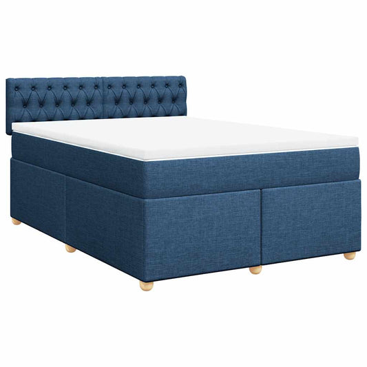 vidaXL Κρεβάτι Boxspring με Στρώμα Μπλε 140x190 εκ. Υφασμάτινο