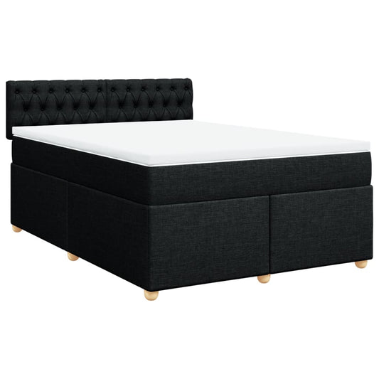 vidaXL Κρεβάτι Boxspring με Στρώμα Μαύρο 140x200 εκ. Υφασμάτινο