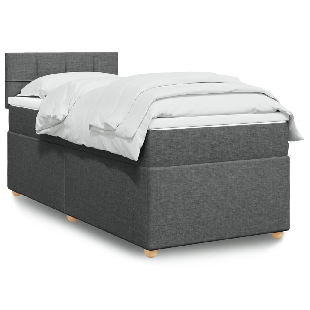 vidaXL Κρεβάτι Boxspring με Στρώμα Σκούρο Γκρι Single Υφασμάτινα
