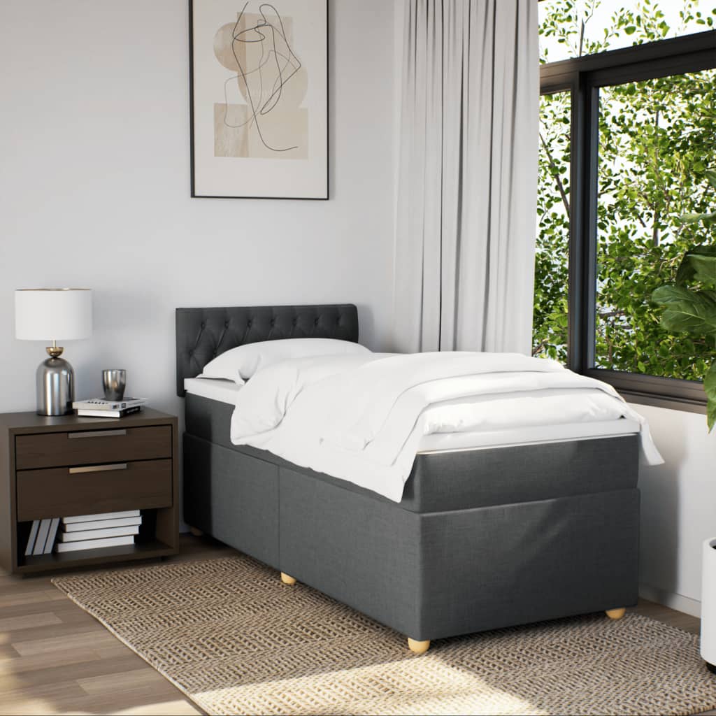 vidaXL Κρεβάτι Boxspring με Στρώμα Σκούρο Γκρι Single Υφασμάτινα