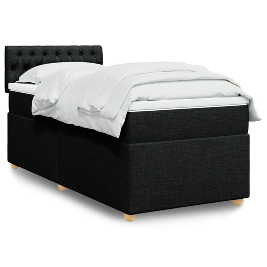 vidaXL Κρεβάτι Boxspring με Στρώμα Μαύρο Single Υφασμάτινα