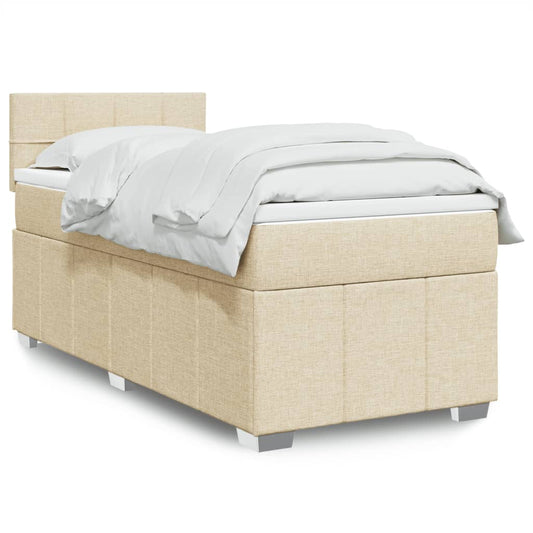 vidaXL Κρεβάτι Boxspring με Στρώμα Κρεμ 90x190 εκ.Υφασμάτινο