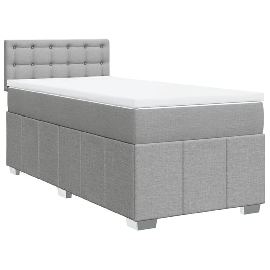 vidaXL Κρεβάτι Boxspring με Στρώμα Ανοιχτό Γκρι 90x190 εκ. Υφασμάτινο