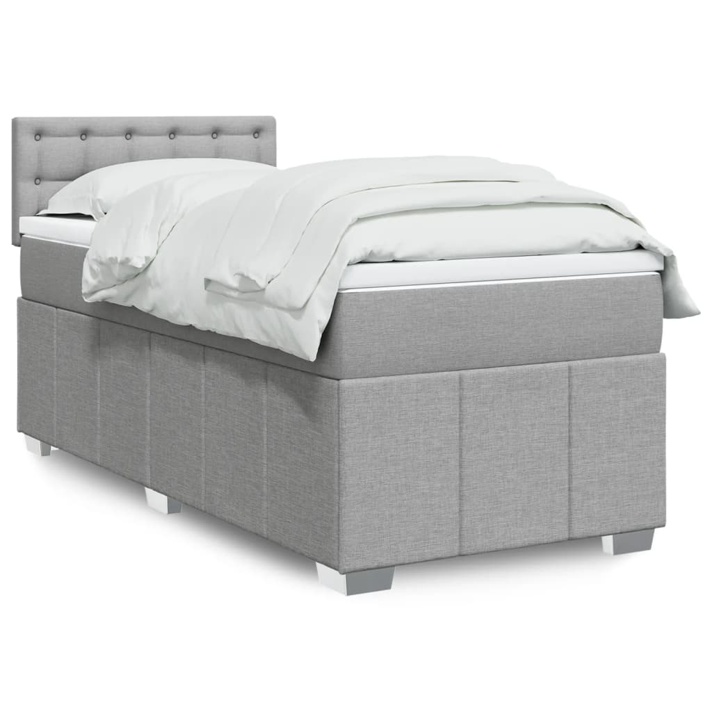 vidaXL Κρεβάτι Boxspring με Στρώμα Ανοιχτό Γκρι 90x190 εκ. Υφασμάτινο