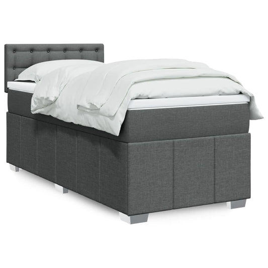 vidaXL Κρεβάτι Boxspring με Στρώμα Σκούρο Γκρι 90x190 εκ. Υφασμάτινο