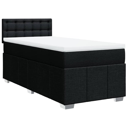 vidaXL Κρεβάτι Boxspring με Στρώμα Μαύρο 90x190 εκ.Υφασμάτινο