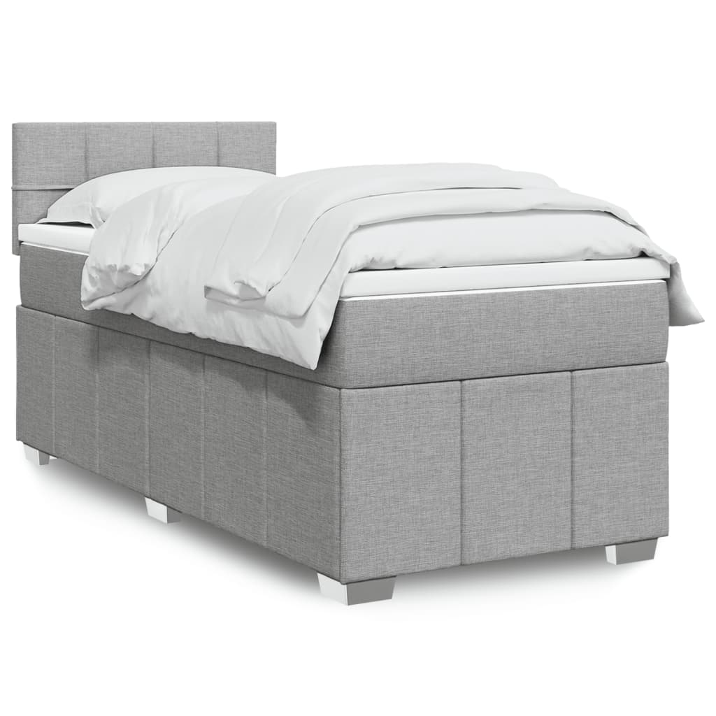 vidaXL Κρεβάτι Boxspring με Στρώμα Ανοιχτό Γκρι 90x200 εκ. Υφασμάτινο