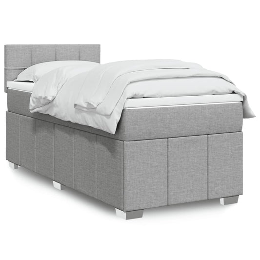 vidaXL Κρεβάτι Boxspring με Στρώμα Ανοιχτό Γκρι 90x200 εκ. Υφασμάτινο