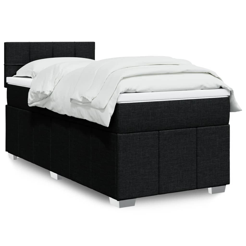 vidaXL Κρεβάτι Boxspring με Στρώμα Μαύρο 90x200 εκ. Υφασμάτινο