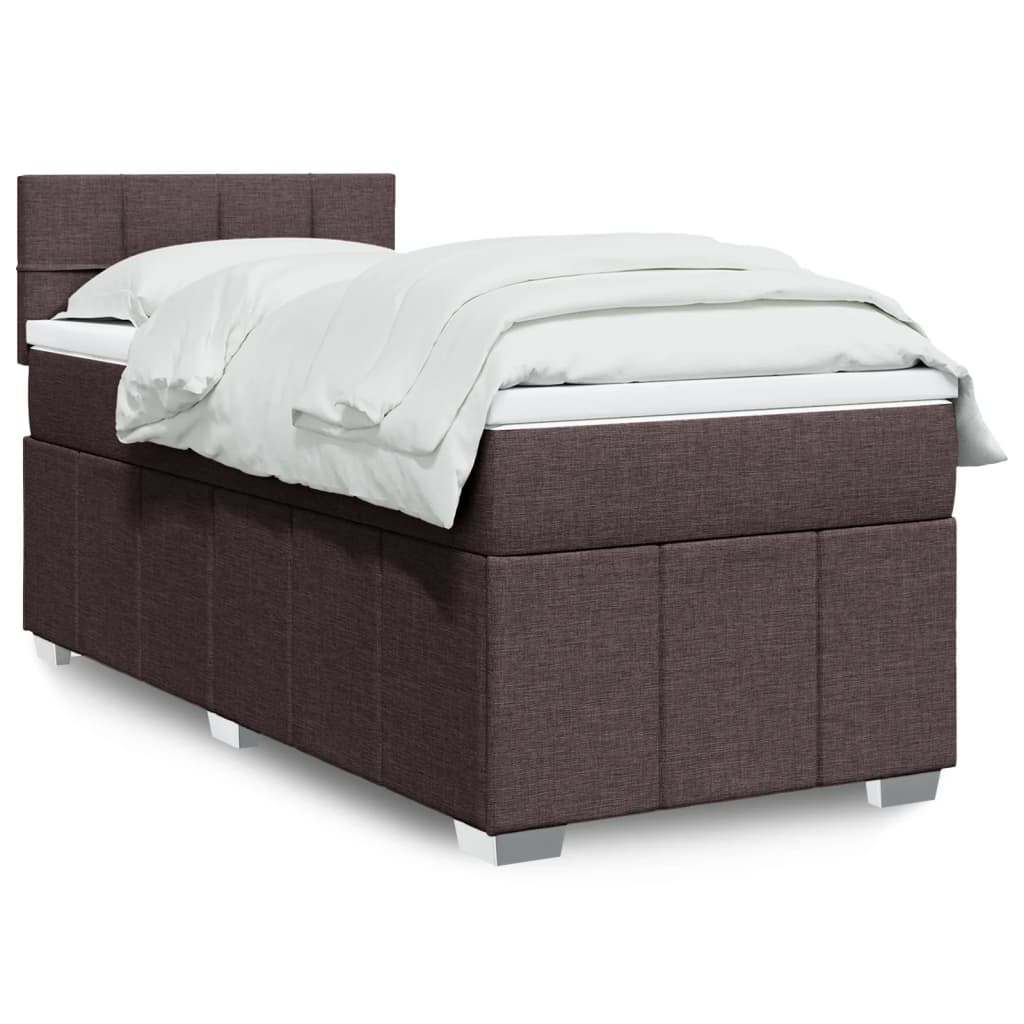 vidaXL Κρεβάτι Boxspring με Στρώμα Σκούρο Καφέ 90x200 εκ. Υφασμάτινο