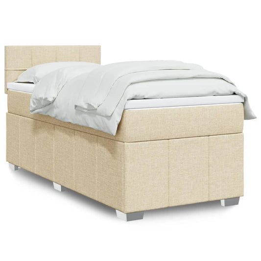 vidaXL Κρεβάτι Boxspring με Στρώμα Κρεμ 90x200 εκ.Υφασμάτινο