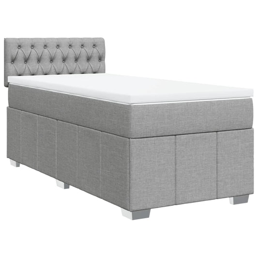 vidaXL Κρεβάτι Boxspring με Στρώμα Ανοιχτό Γκρι 90x200 εκ. Υφασμάτινο