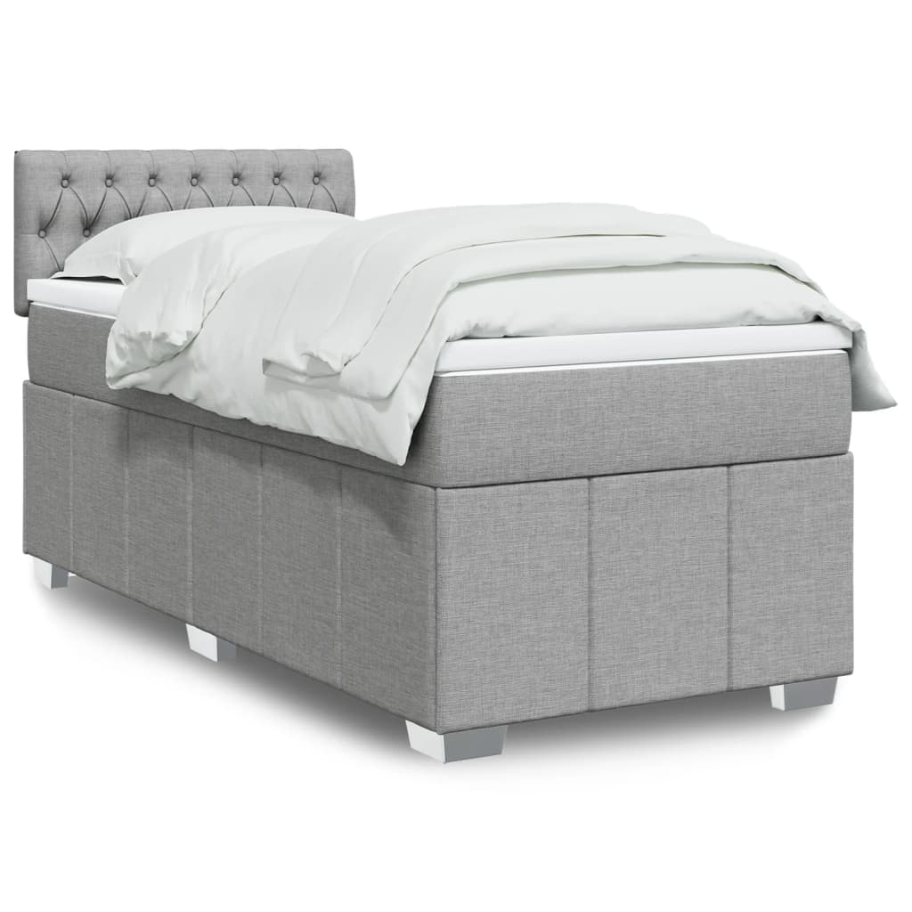vidaXL Κρεβάτι Boxspring με Στρώμα Ανοιχτό Γκρι 90x200 εκ. Υφασμάτινο