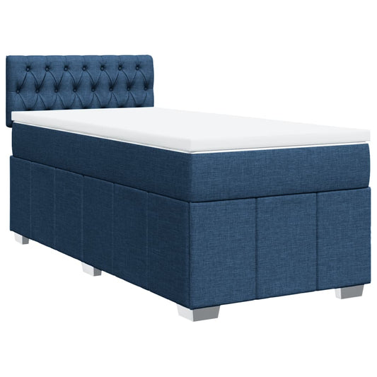 vidaXL Κρεβάτι Boxspring με Στρώμα Μπλε 90x200 εκ.Υφασμάτινο