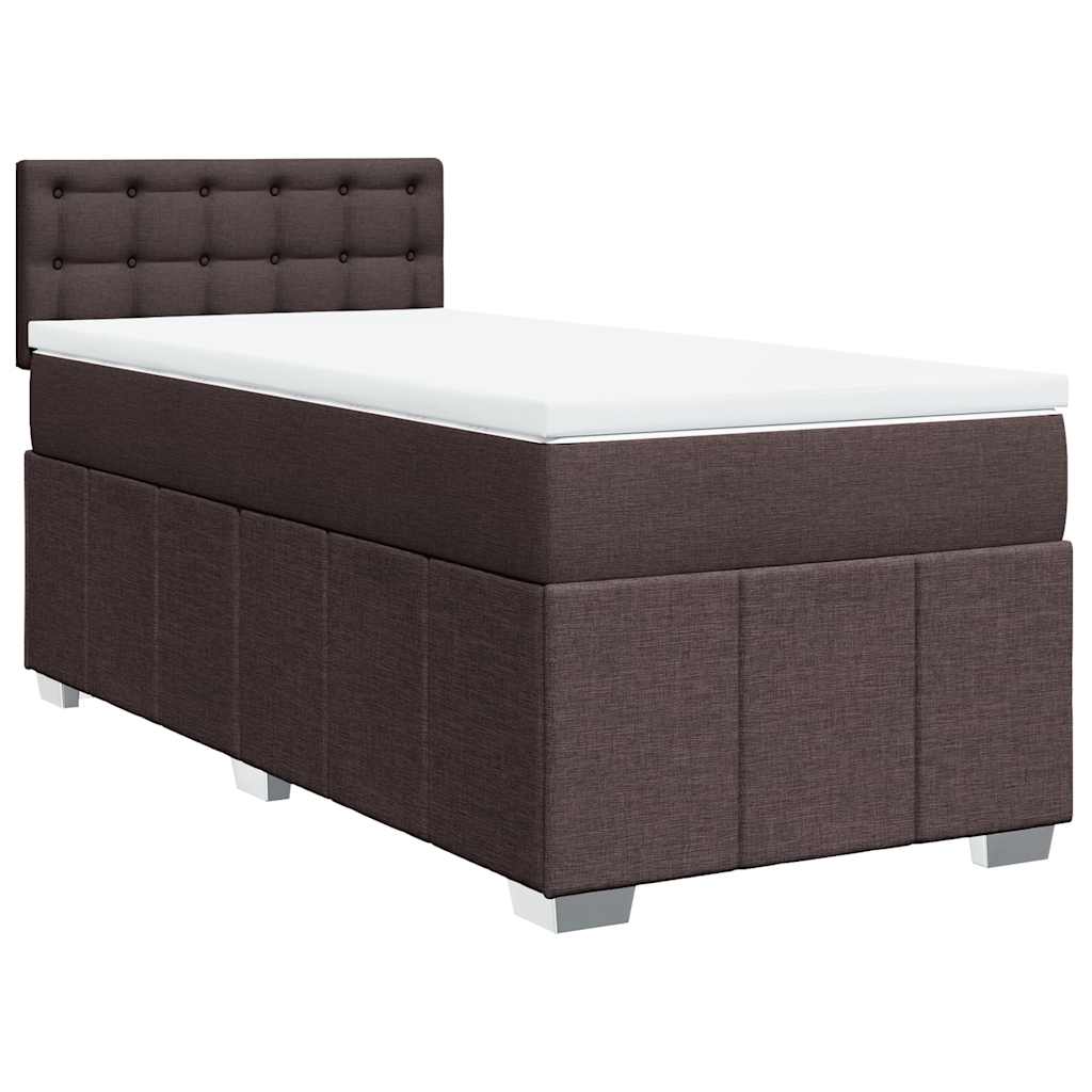 vidaXL Κρεβάτι Boxspring με Στρώμα Σκούρο Καφέ 90x200 εκ. Υφασμάτινο