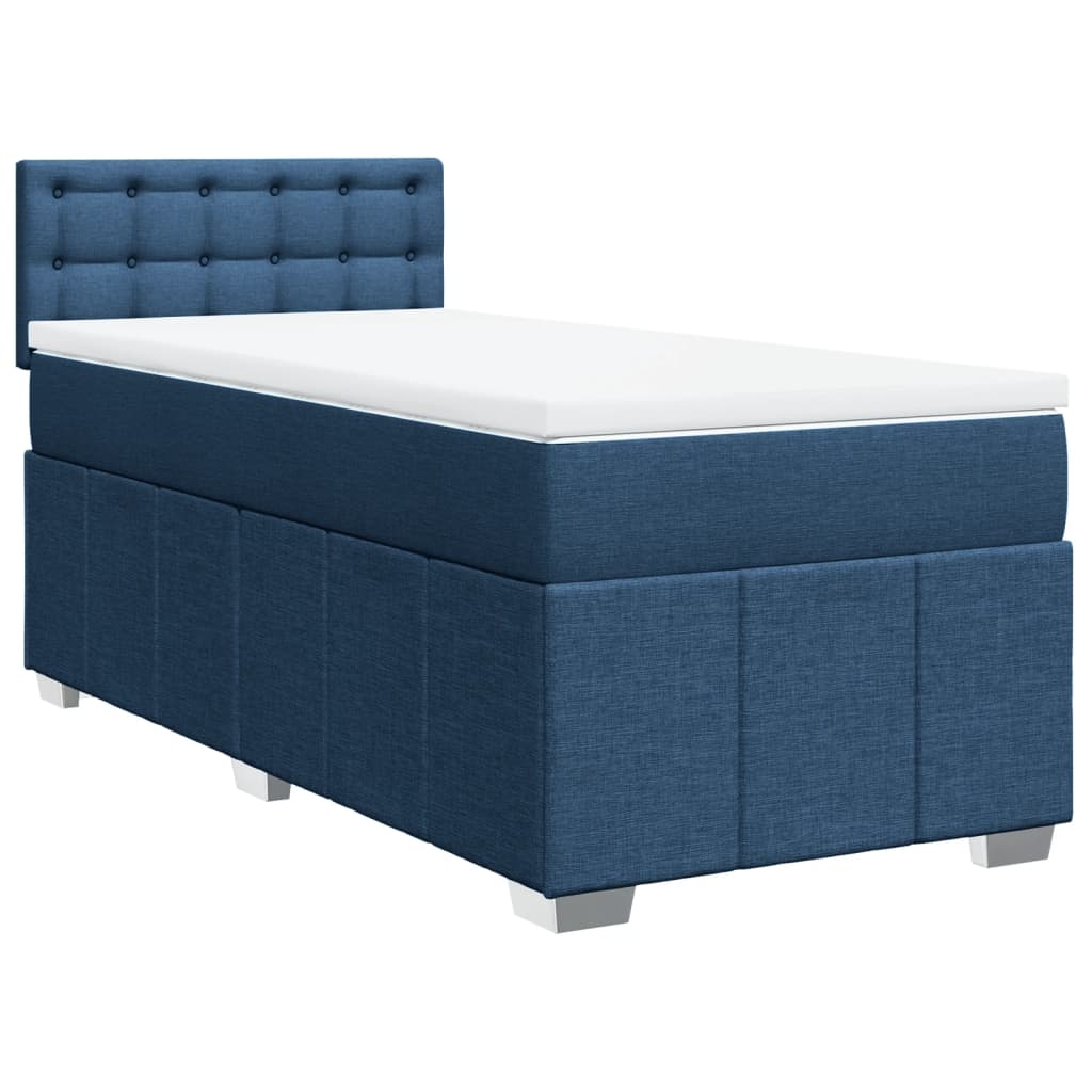 vidaXL Κρεβάτι Boxspring με Στρώμα Μπλε 90x200 εκ.Υφασμάτινο