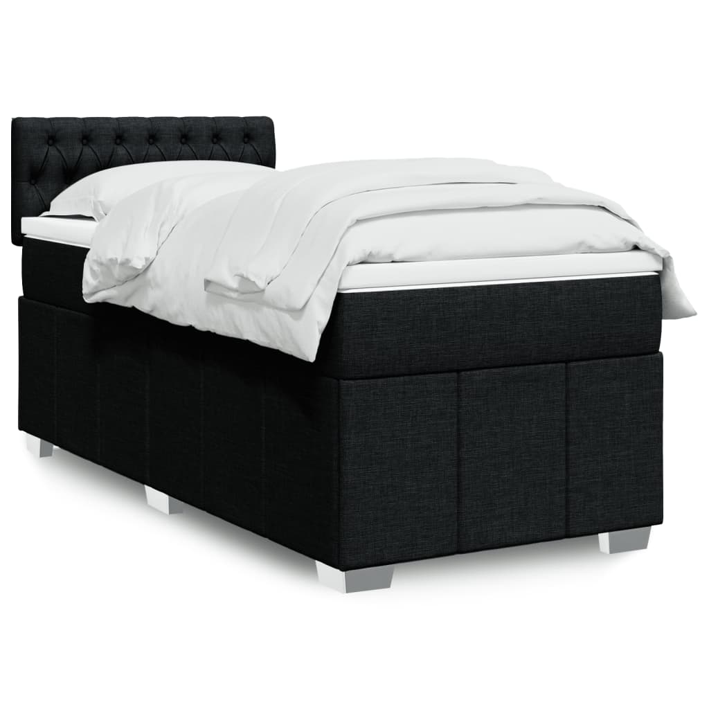 vidaXL Κρεβάτι Boxspring με Στρώμα Μαύρο 100 x 200 εκ. Υφασμάτινο