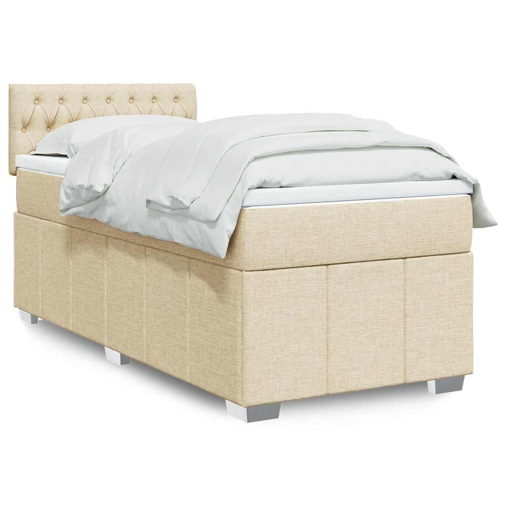 vidaXL Κρεβάτι Boxspring με Στρώμα Κρεμ 100 x 200 εκ. Υφασμάτινο