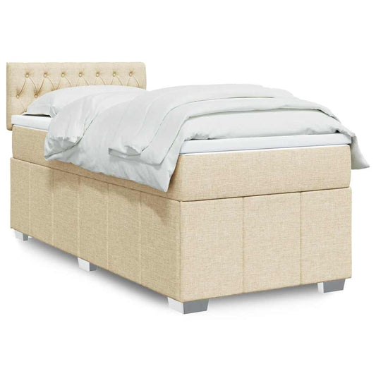 vidaXL Κρεβάτι Boxspring με Στρώμα Κρεμ 100 x 200 εκ. Υφασμάτινο