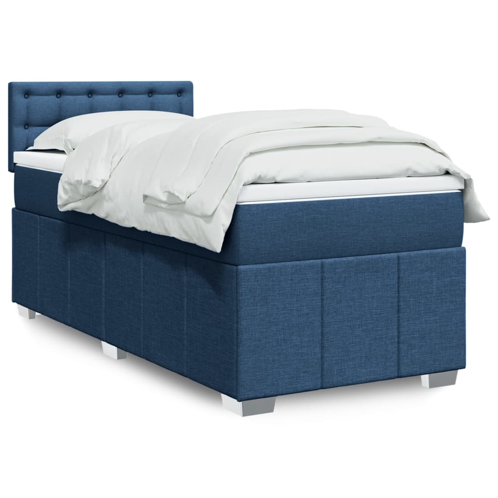 vidaXL Κρεβάτι Boxspring με Στρώμα Μπλε 100 x 200 εκ. Υφασμάτινο