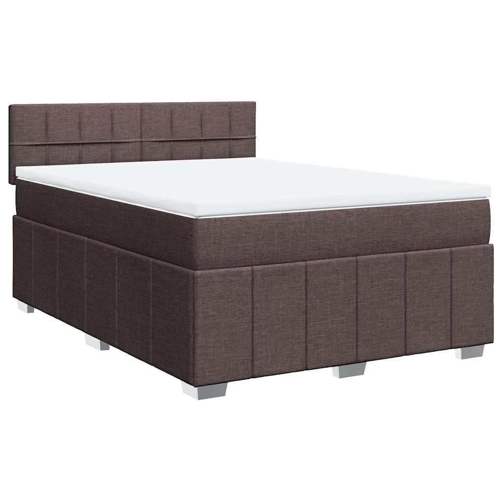 vidaXL Κρεβάτι Boxspring με Στρώμα Σκούρο Καφέ 140x190 εκ. Υφασμάτινο
