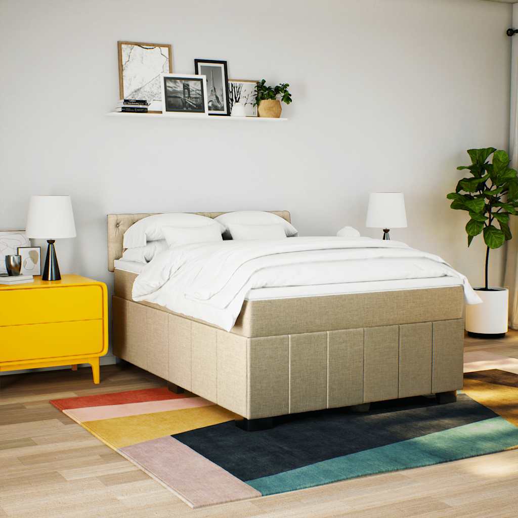 vidaXL Κρεβάτι Boxspring με Στρώμα Κρεμ 140x190 εκ. Υφασμάτινο