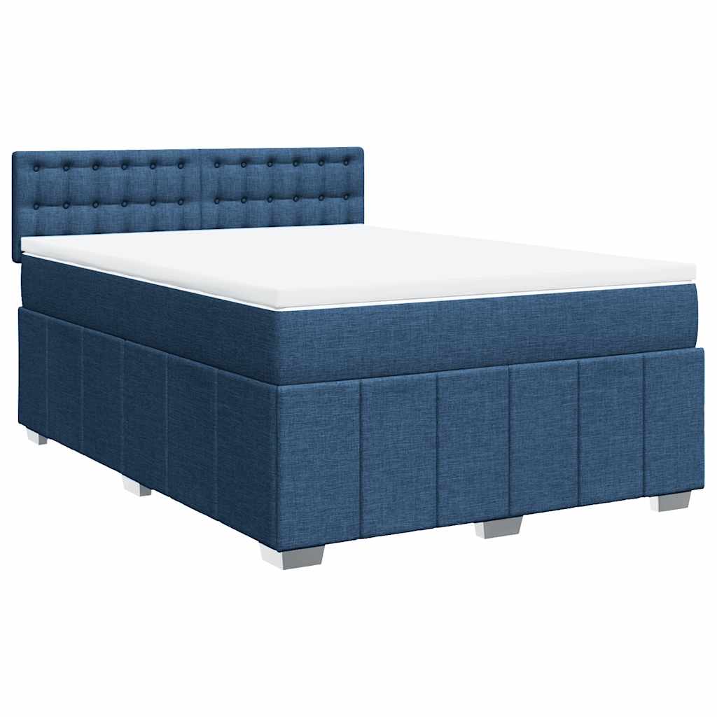 vidaXL Κρεβάτι Boxspring με Στρώμα Μπλε 140x190 εκ. Υφασμάτινο