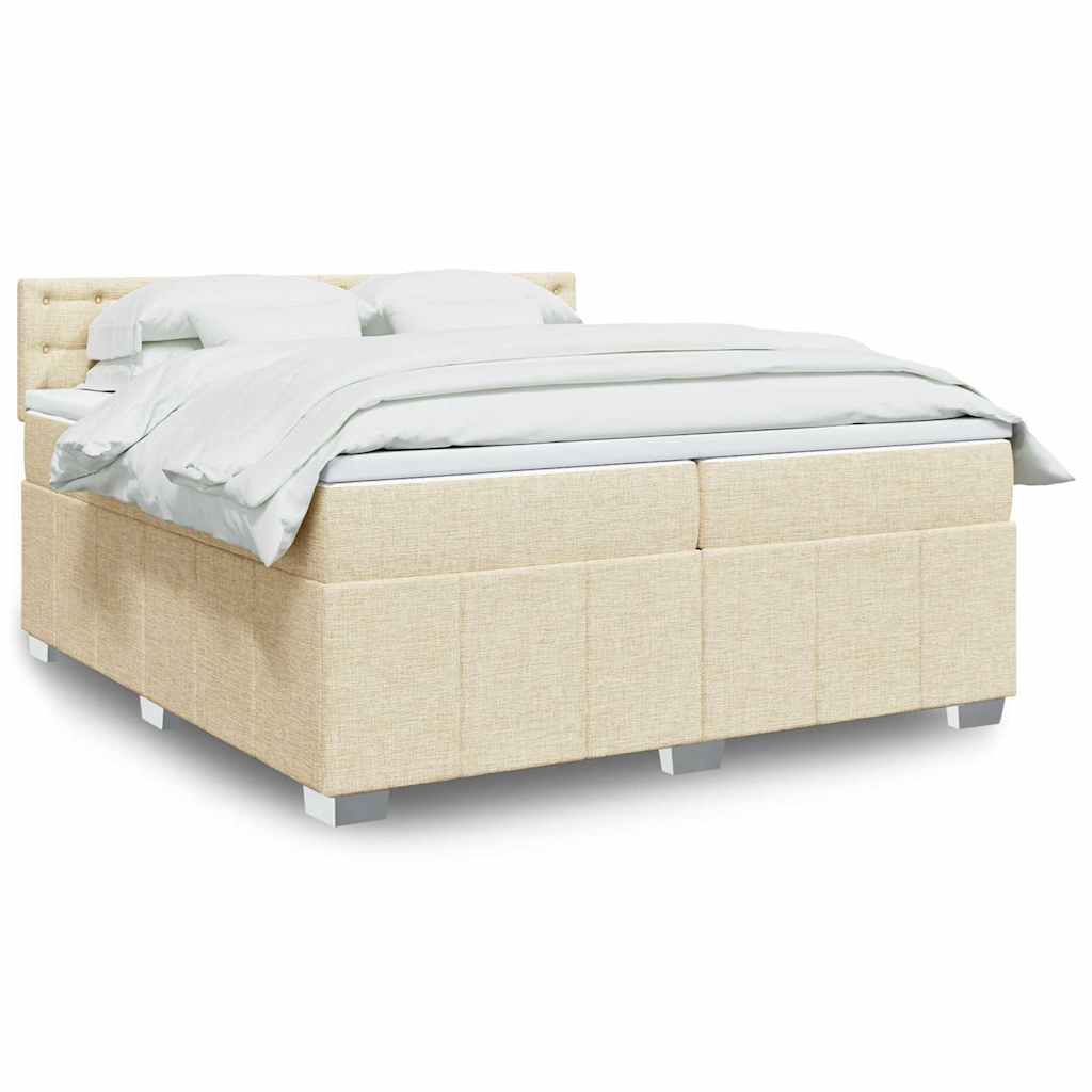 vidaXL Κρεβάτι Boxspring με Στρώμα Κρεμ 200x200 εκ. Υφασμάτινο