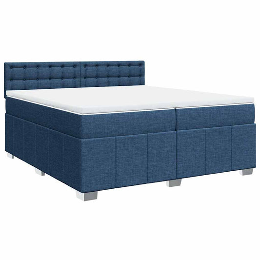 vidaXL Κρεβάτι Boxspring με Στρώμα Μπλε 200x200 εκ. Υφασμάτινο