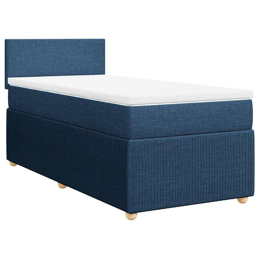vidaXL Κρεβάτι Boxspring με Στρώμα Μπλε 90x190 εκ.Υφασμάτινο