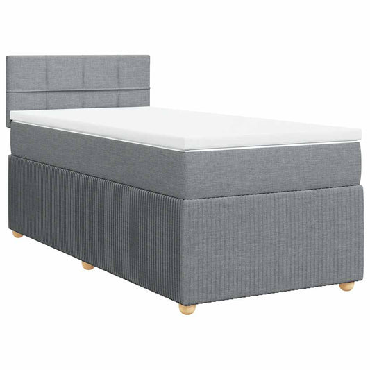 vidaXL Κρεβάτι Boxspring με Στρώμα Ανοιχτό Γκρι 90x190 εκ. Υφασμάτινο