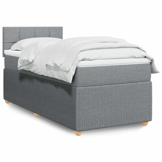 vidaXL Κρεβάτι Boxspring με Στρώμα Ανοιχτό Γκρι 90x190 εκ. Υφασμάτινο