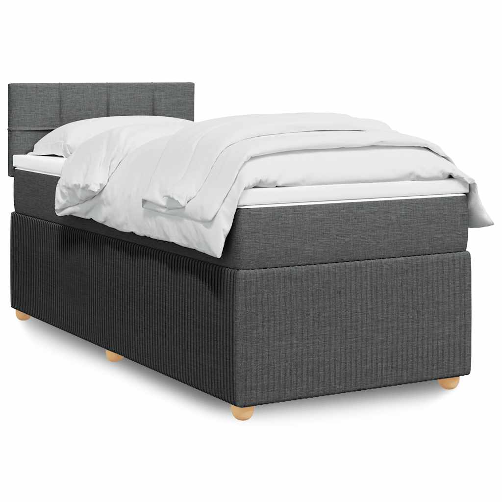 vidaXL Κρεβάτι Boxspring με Στρώμα Σκούρο Γκρι 90x190 εκ. Υφασμάτινο
