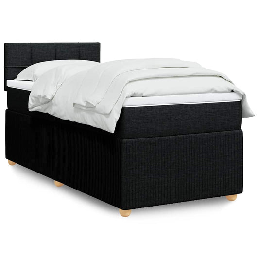 vidaXL Κρεβάτι Boxspring με Στρώμα Μαύρο 90x190 εκ.Υφασμάτινο