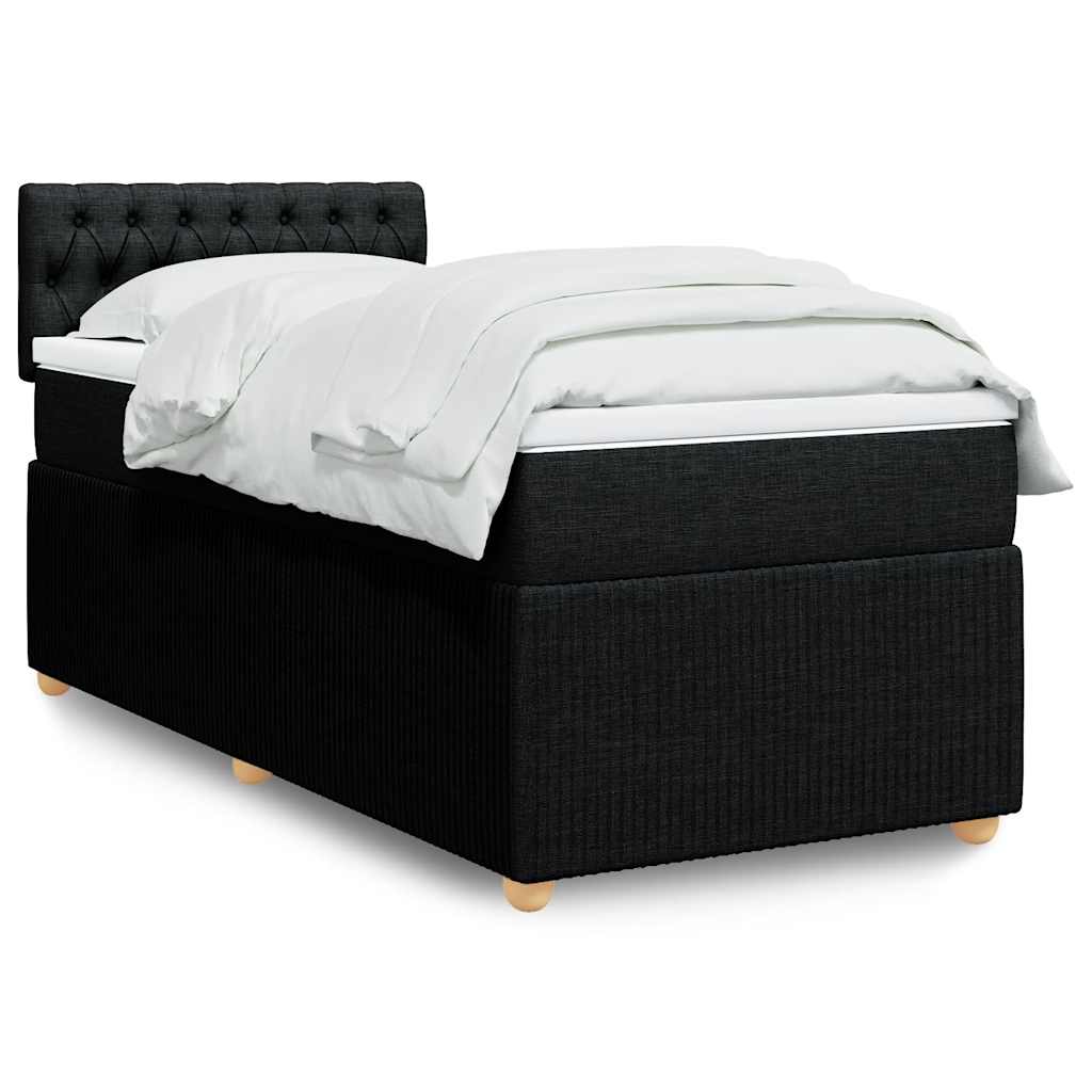 vidaXL Κρεβάτι Boxspring με Στρώμα Μαύρο 90x200 εκ. Υφασμάτινο