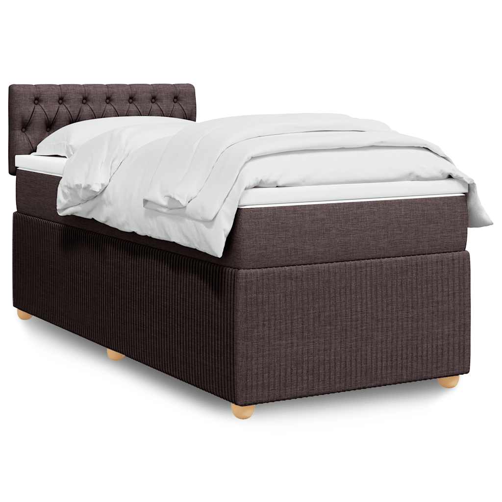 vidaXL Κρεβάτι Boxspring με Στρώμα Σκούρο Καφέ 90x200 εκ. Υφασμάτινο