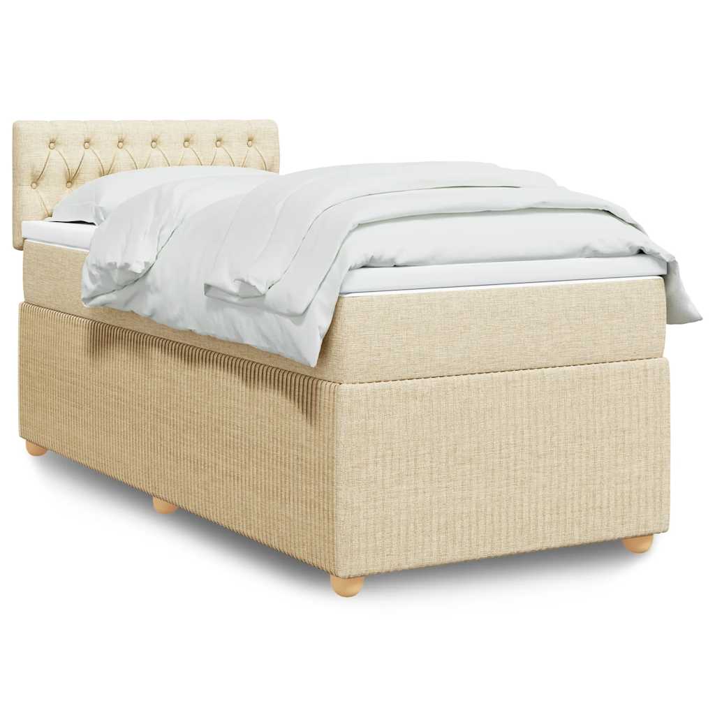 vidaXL Κρεβάτι Boxspring με Στρώμα Κρεμ 90x200 εκ.Υφασμάτινο