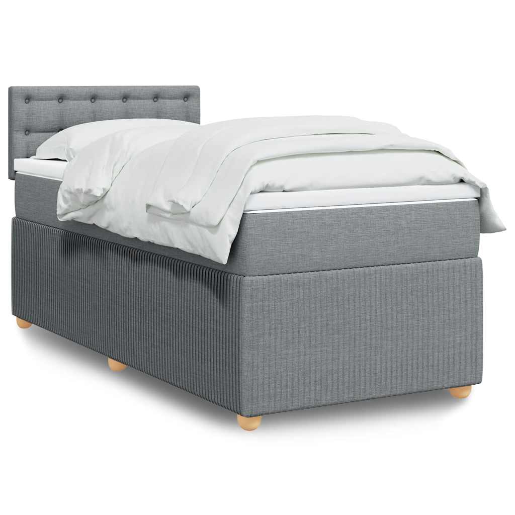 vidaXL Κρεβάτι Boxspring με Στρώμα Ανοιχτό Γκρι 90x200 εκ. Υφασμάτινο