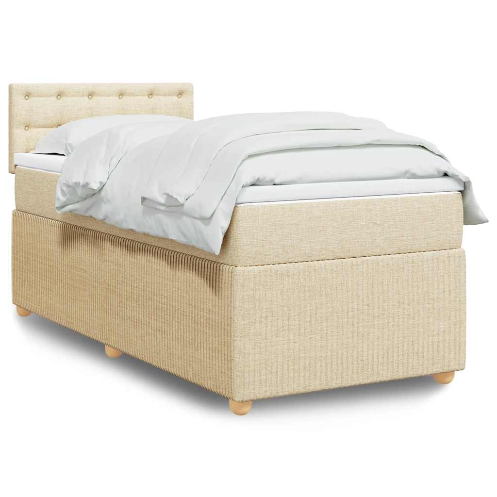 vidaXL Κρεβάτι Boxspring με Στρώμα Κρεμ 90x200 εκ.Υφασμάτινο