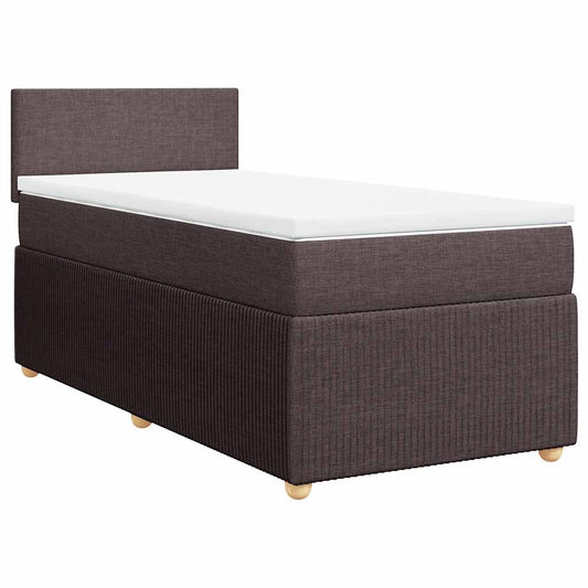 vidaXL Κρεβάτι Boxspring με Στρώμα Σκούρο Καφέ 100x200 εκ. Υφασμάτινο
